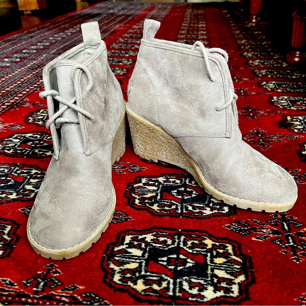 Taupe Nude Suede Wedge Booties